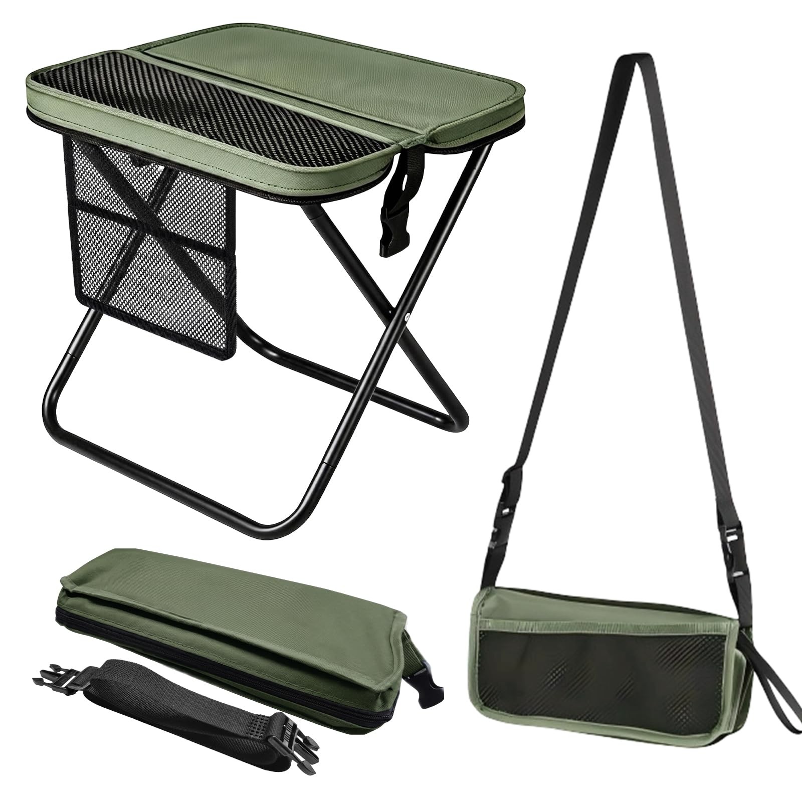 SKEFOLI 16" Extra Tall Folding Stool – Portable Collapsible Camping Stool wit...