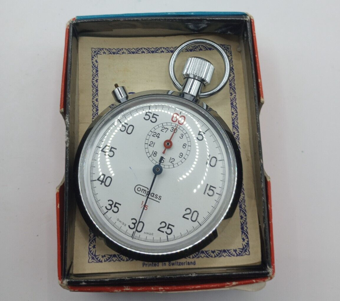 Vintage Compass Swiss Stop Watch Model 400 w/Original Paper Missing Button