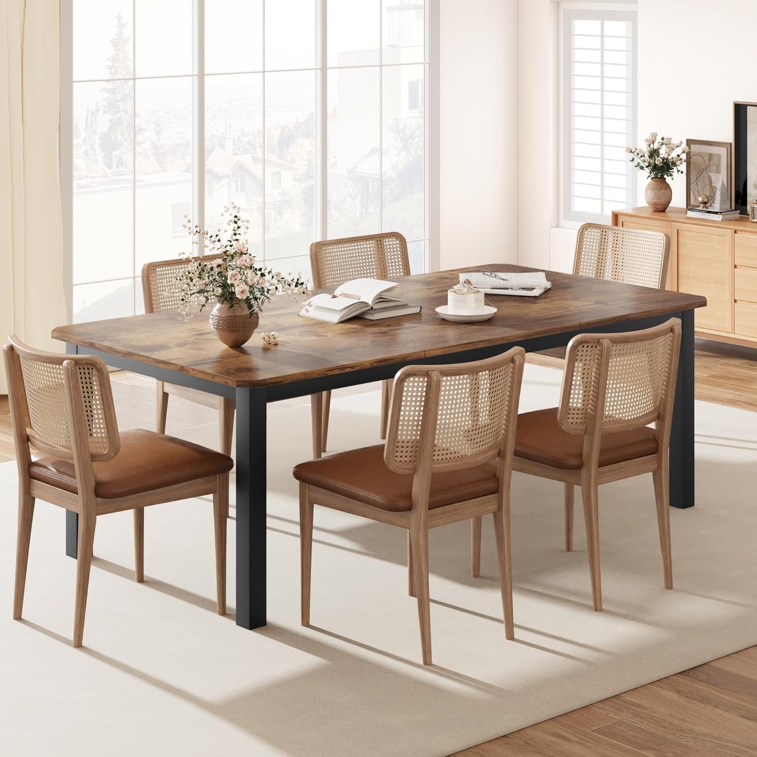 78.7" Long Rectangle Dining Table 6-8 People Industrial Wood Dinner Table Only