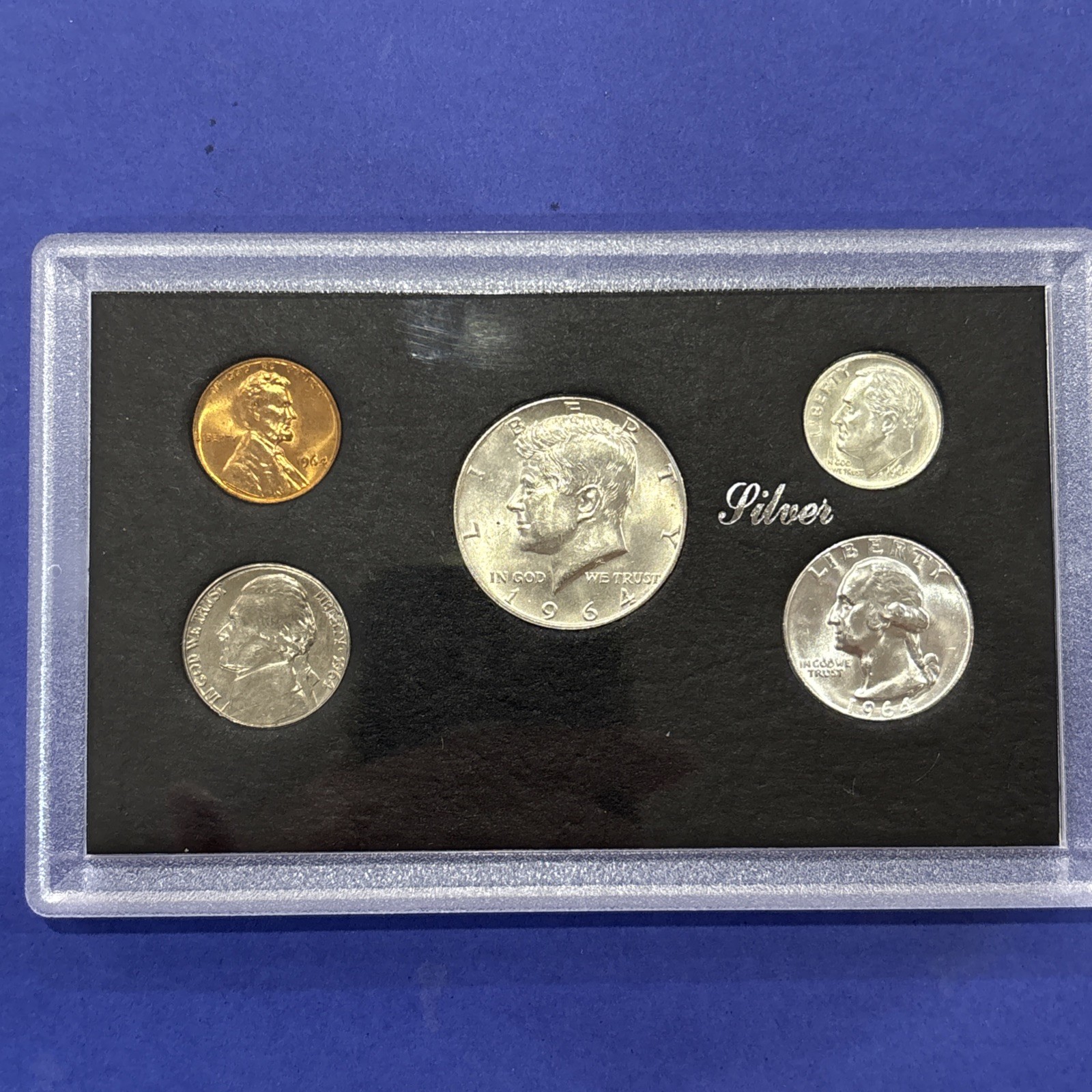 1964 P  US Mint 90% Silver Uncirculated Mint Set with Type b Rare Gem BU Quarter