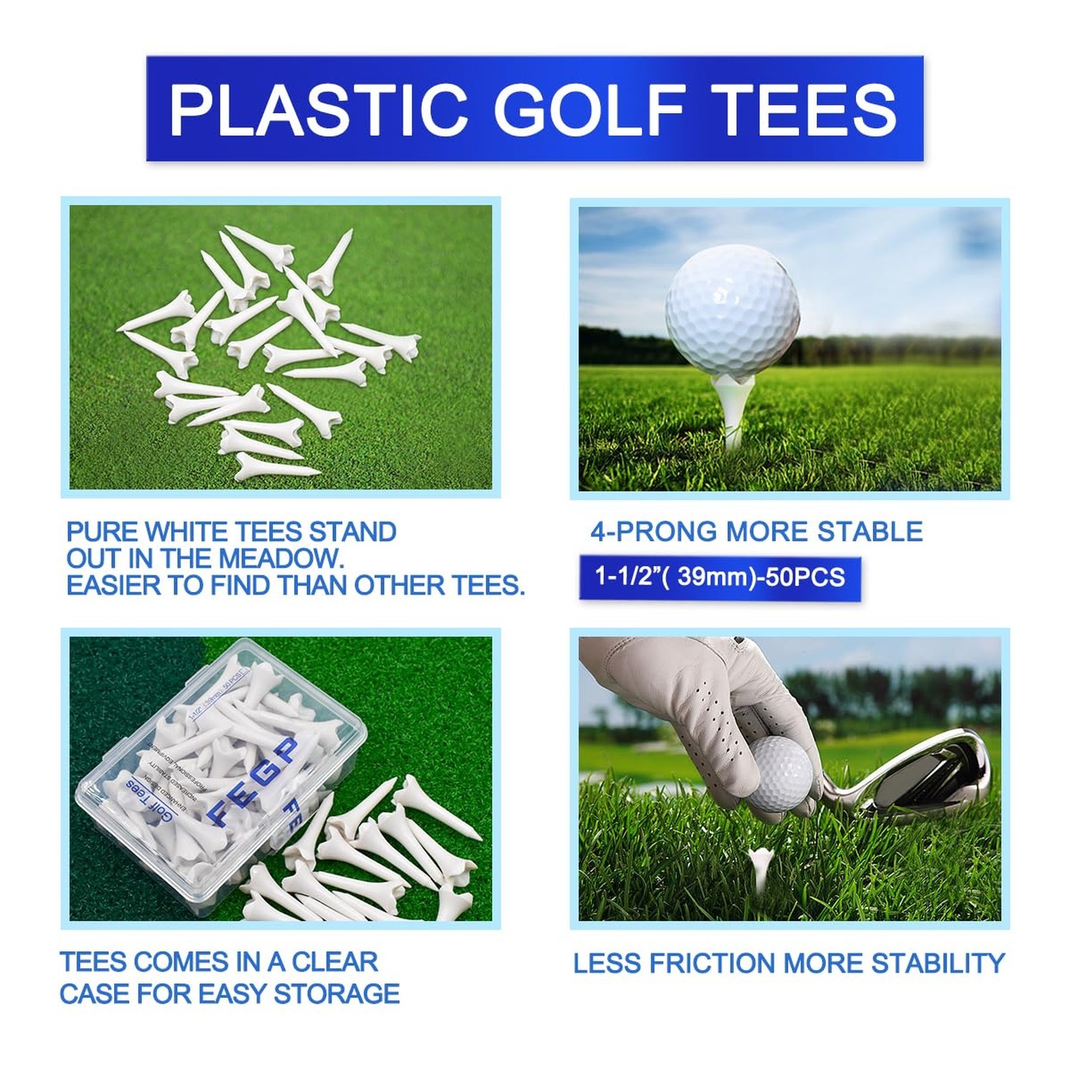 1 1/2'' Plastic Golf Tees – Short Tees for Irons, Par Threes, Hybrids, and