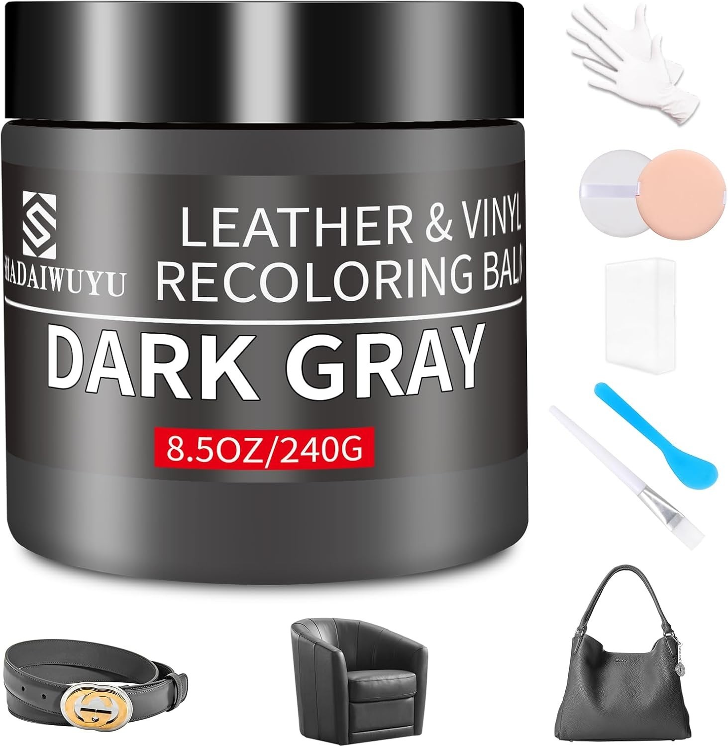 Leather Recoloring Balm,8.5oz Leather Color Restorer,Dark Gray Leather Repair...