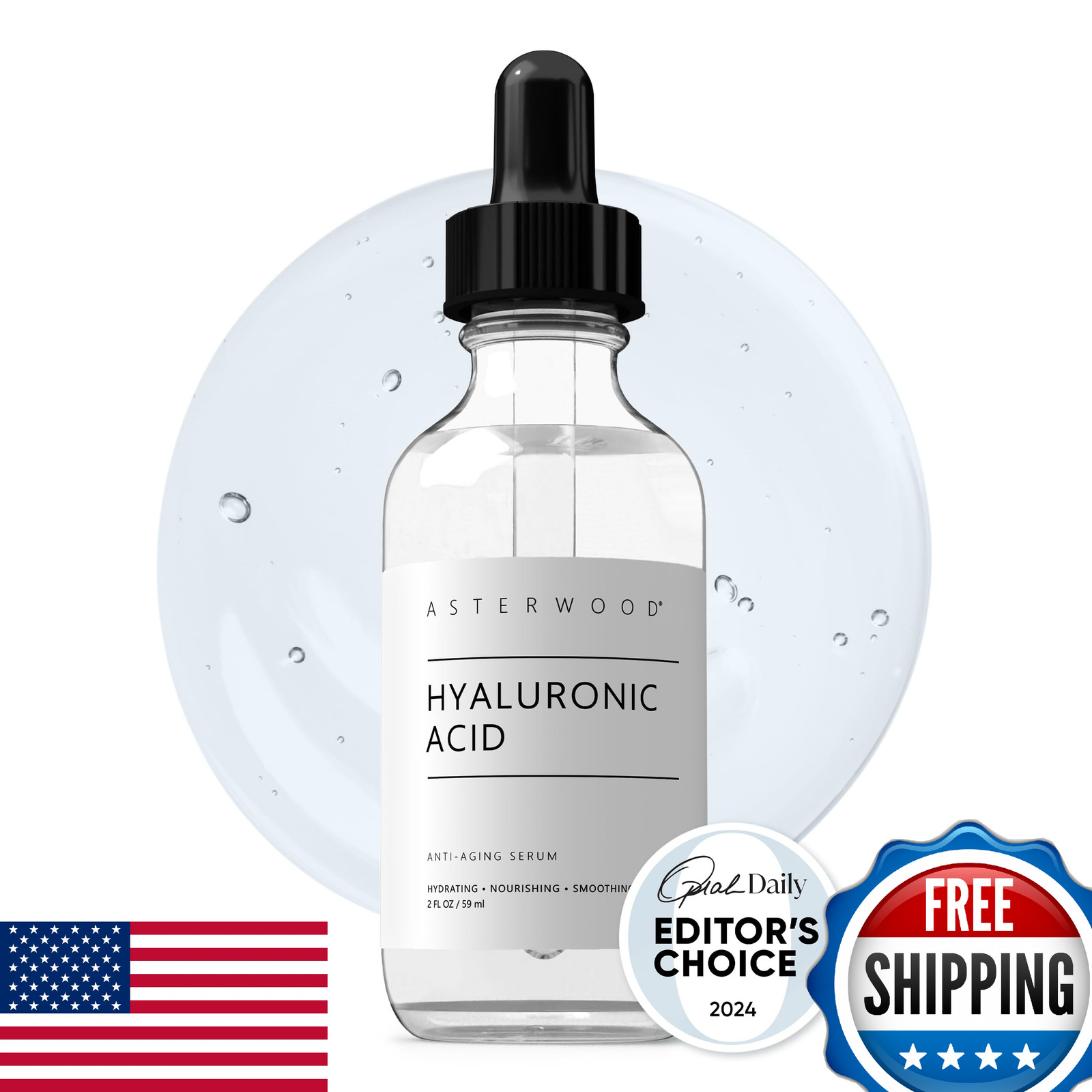 Asterwood Hyaluronic Acid Serum for Face - Plumping, Anti-Aging, Hydrating