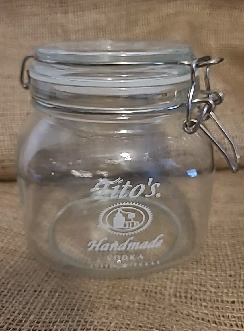 TITO’S Handmade Vodka Mason Jar Style Lock Lid Garnish Canister Glass Austin TX