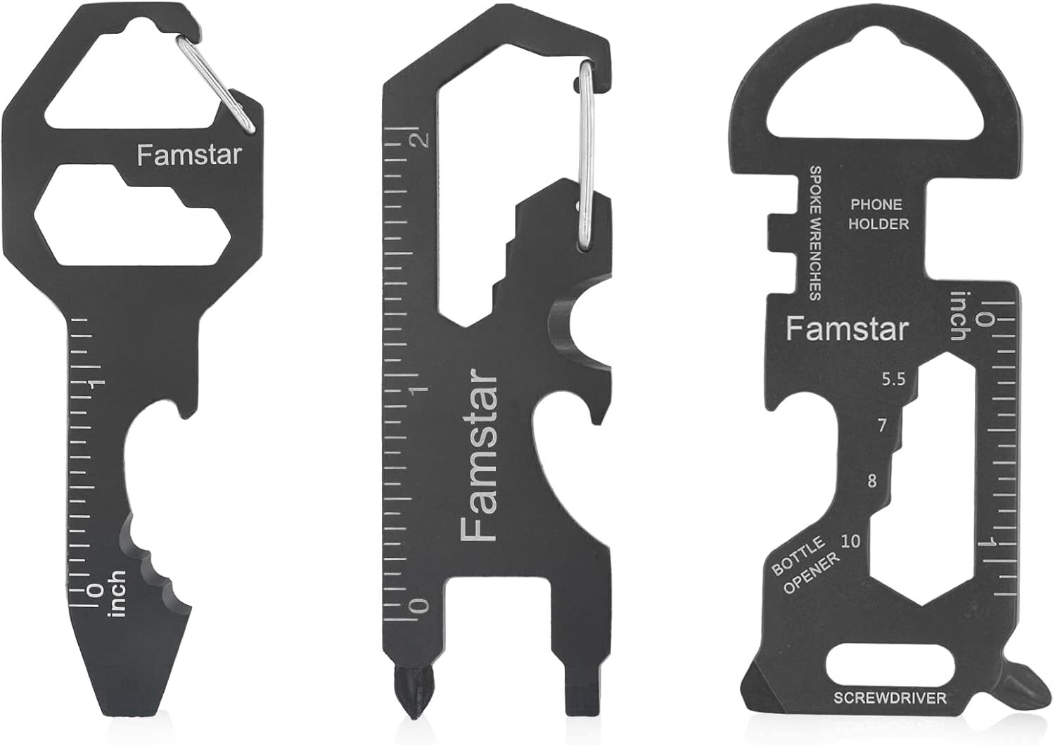 3-Pack Keychain Multi-Tool – 19-in-1 Pocket Wrench, Screwdriver, Ruler, Opener