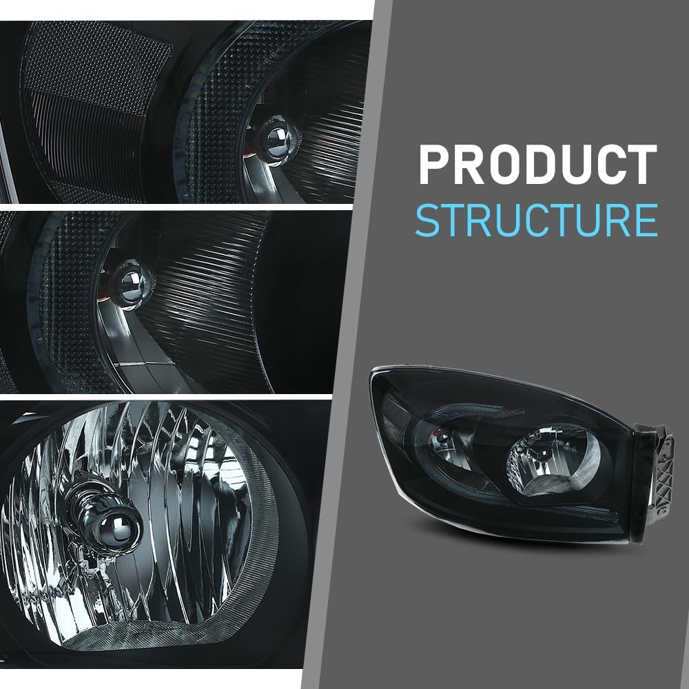 LED Headlights for 06-08 Ram 1500 & 06-09 Ram 2500 3500 Smoky Black Housing