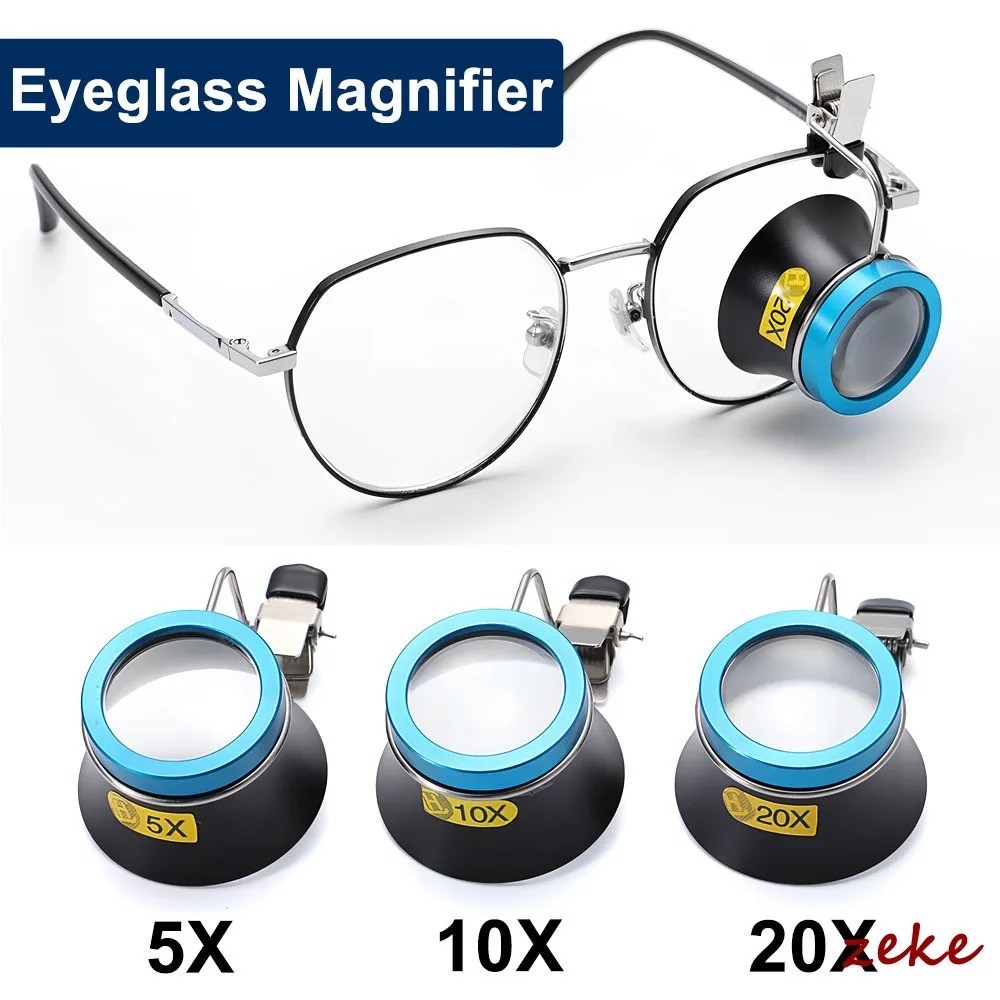 5X 10X 20X Clip On Eyeglass Magnifier Eye Loupe Lens Watch Repair Tool Portable