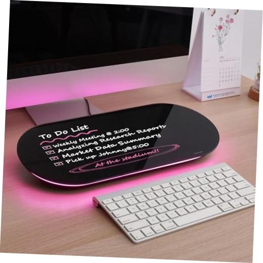 Glass Desktop Whiteboard - 17 X 7 Inches Black Board Pink Light (Black Glass)