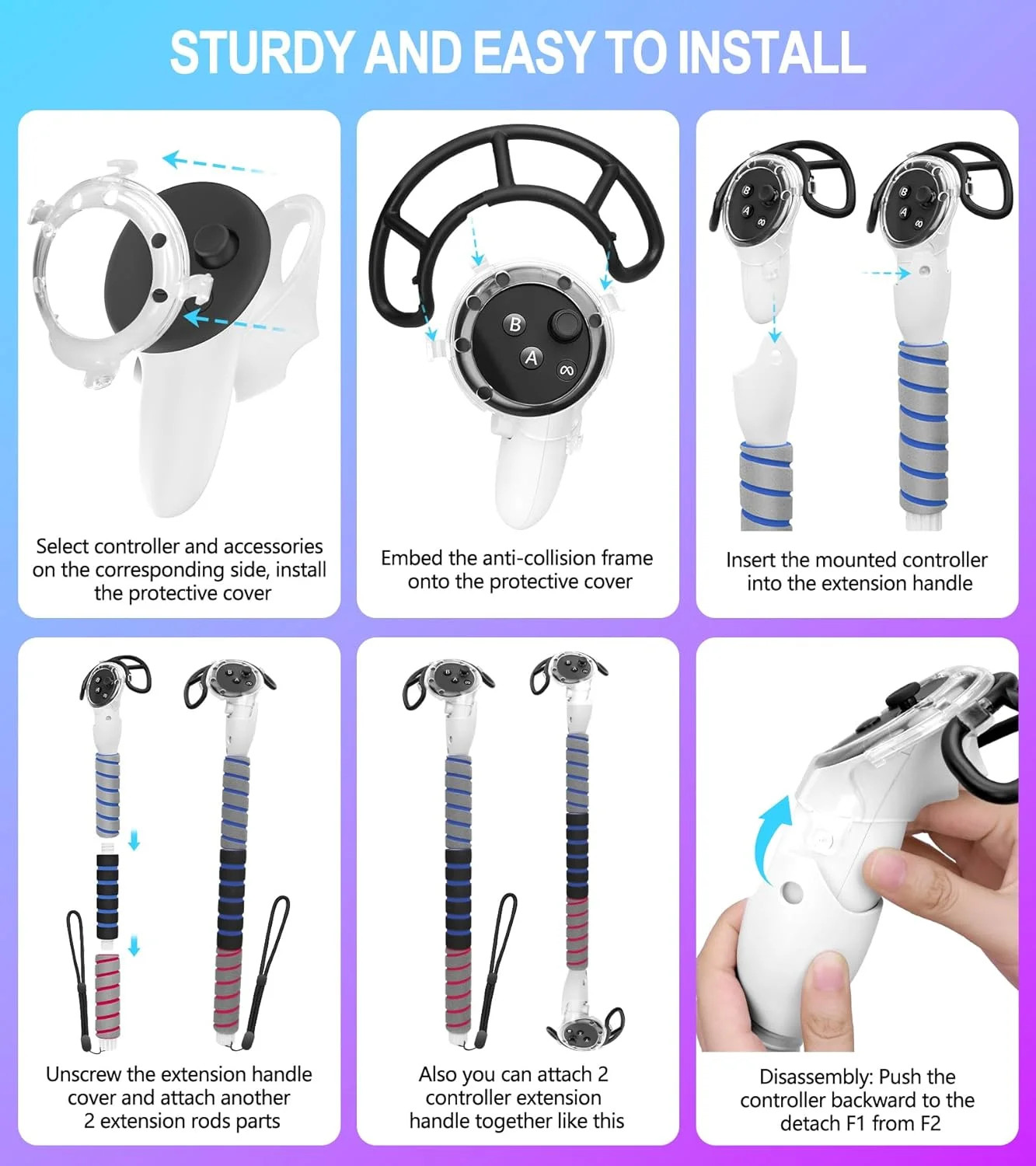 3 in 1 Handle Attachments for Meta Quest 3 Controller Grips Accessories, VR Hand