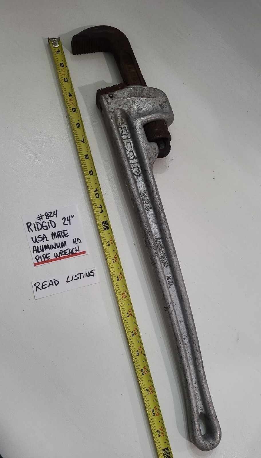 Ridgid Aluminum H D Pipe Wrench  24" Model 824 Monkey Wrench Vtg. USA Hand Tool