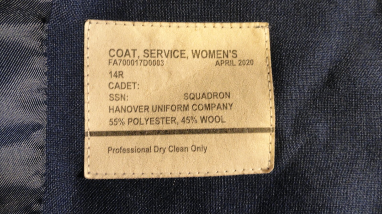 CADET 4 BUTTON WOMENS COAT JACKET UNIFORM BLUE USAFA USAF AIR FORCE ACADEMY 14R