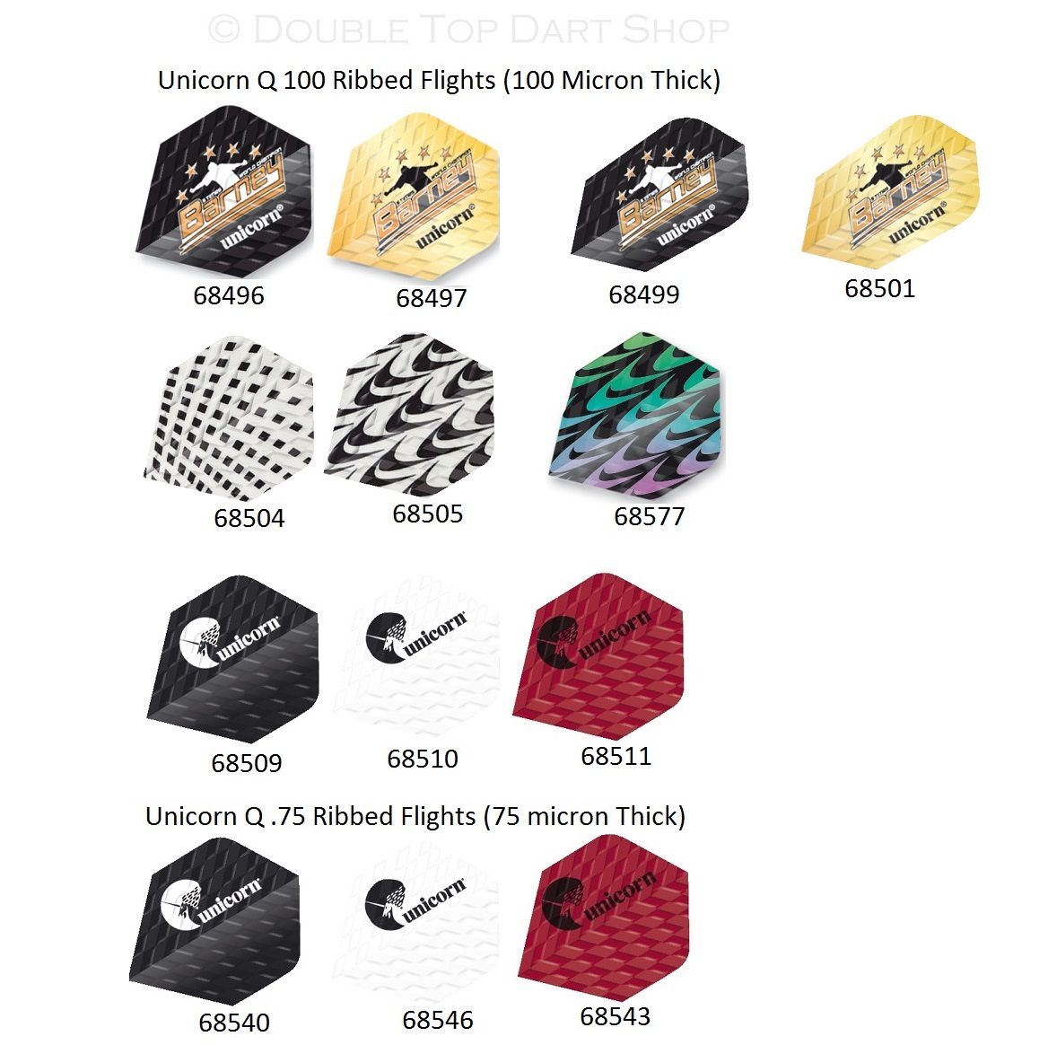 5 x Sets Unicorn Q100 100 Micron and Q75 75 Micron Thick Ribbed Dart Flights