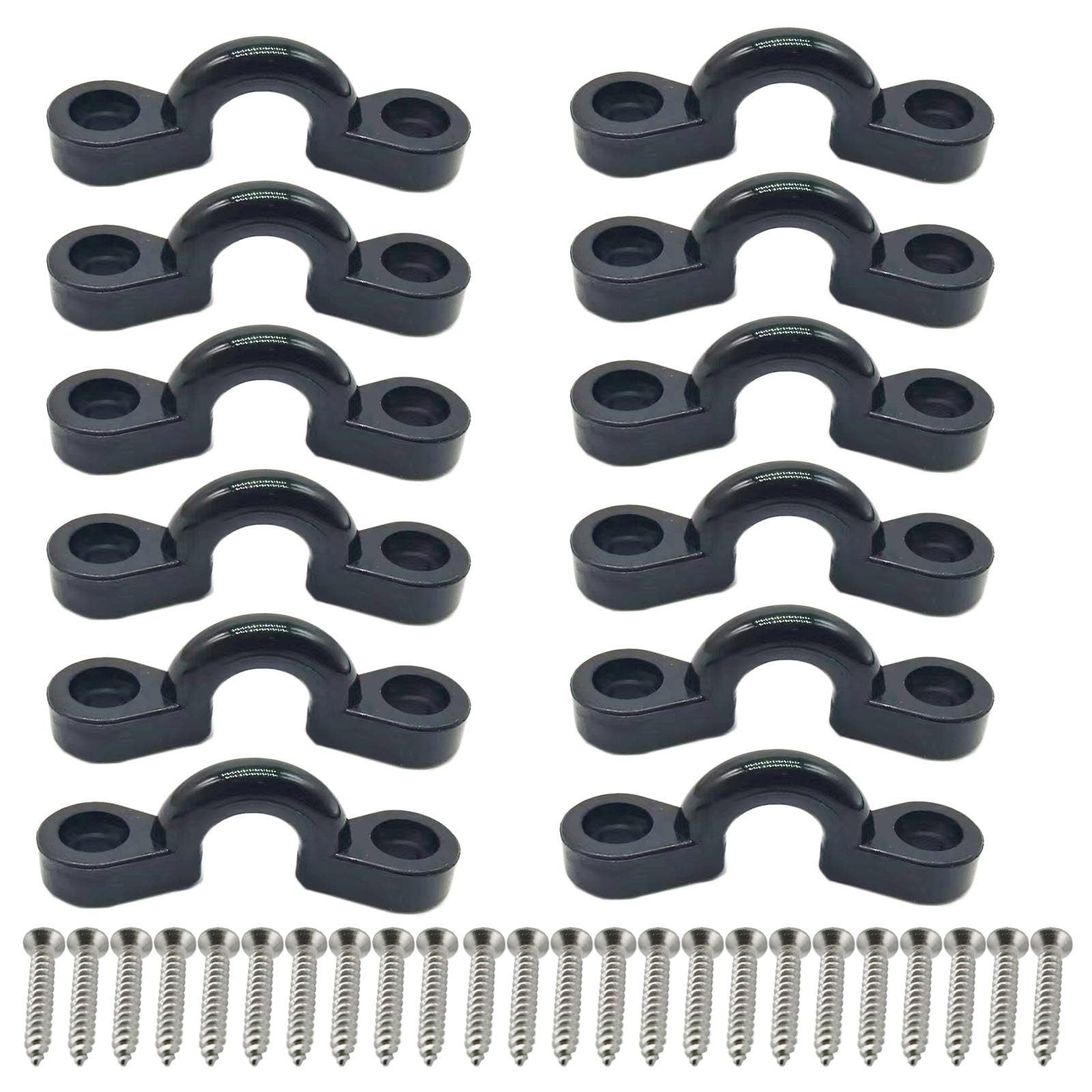 12 PCS Kayak Pad Eyes Kit Black Boat Deck Rigging Nylon Bungee Loops Screws