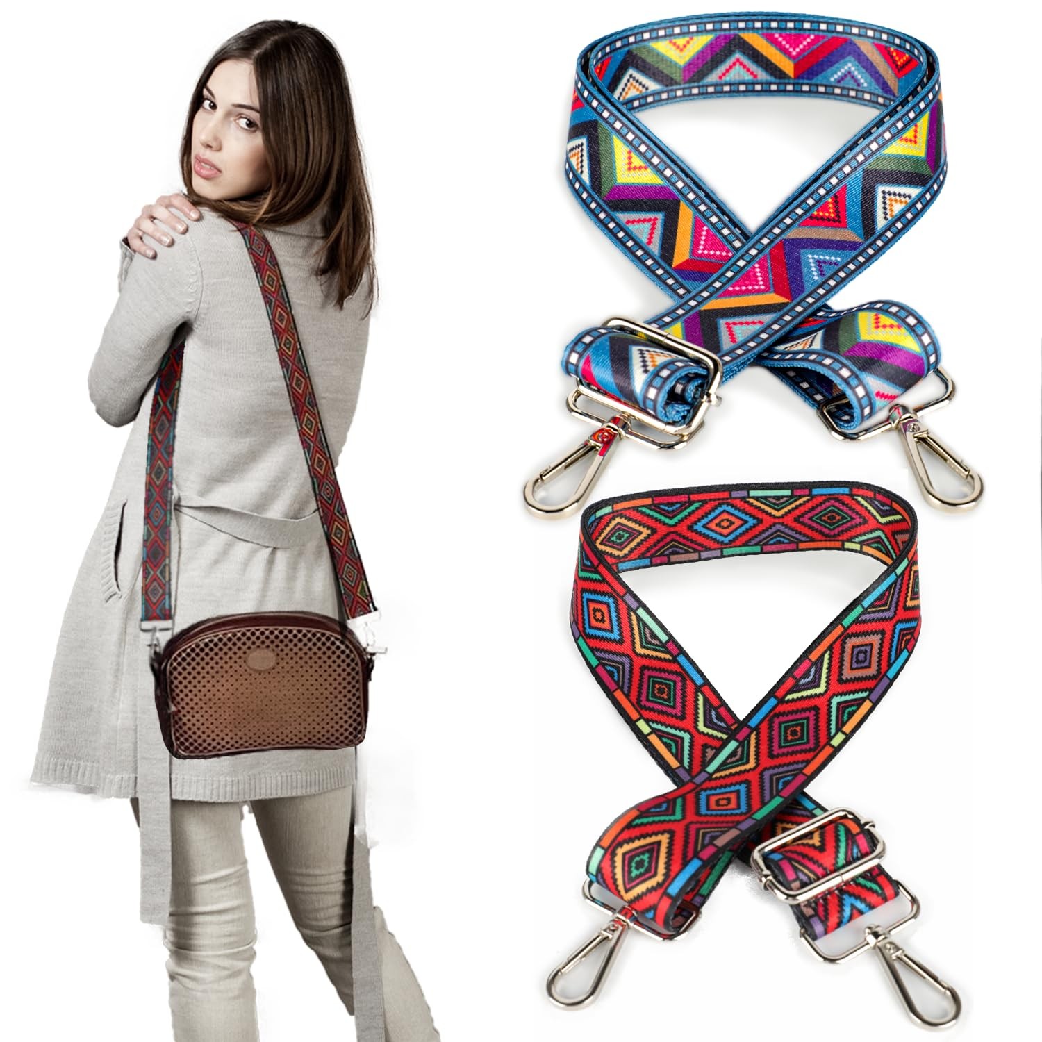 2 PCS Purse Strap, 1.5" Wide Shoulder Strap Adjustable Multi-pattern Crossbod...