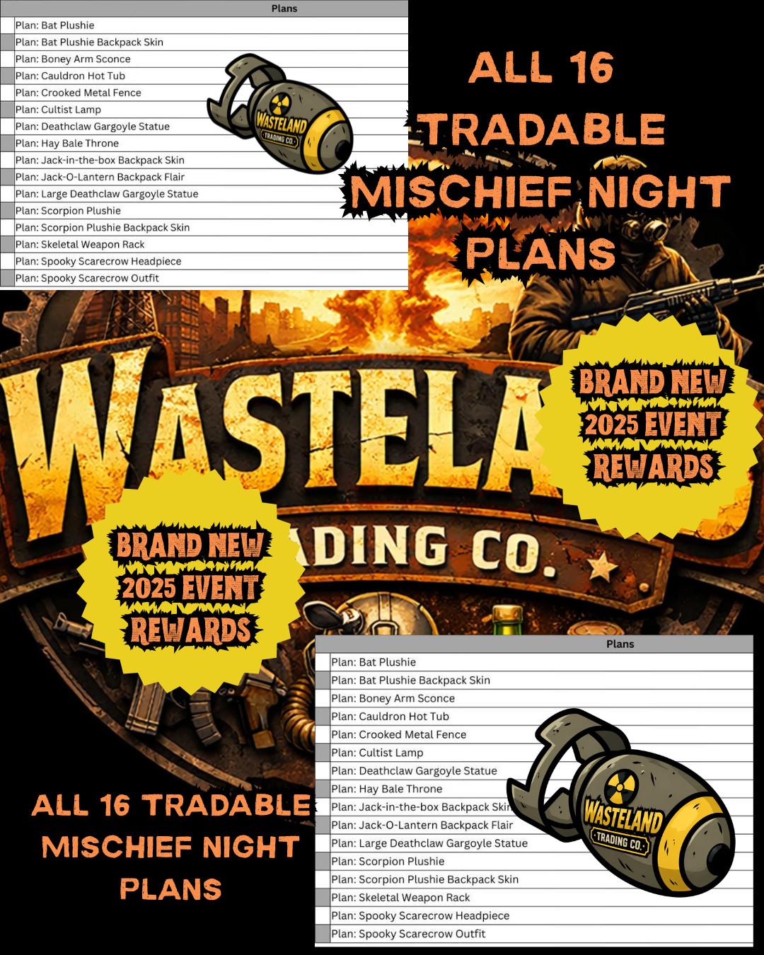 Fallout 76 PC MISCHIEF NIGHT EVENT REWARD PLANS |16 TOTAL PLANS|