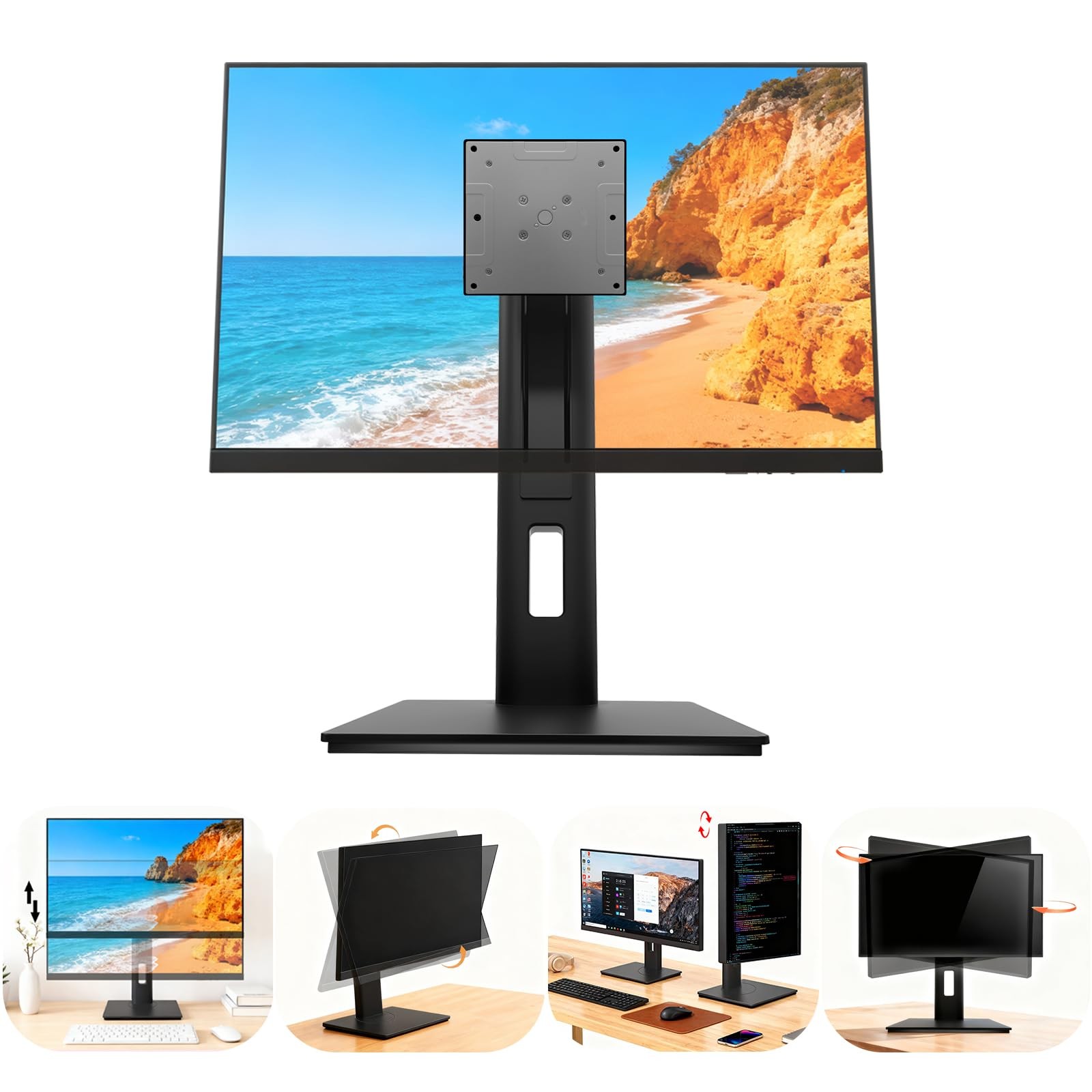 Brezpick 2026 Version Ergonomic VESA Monitor Stand, 150mm 7.28～8.82LB, Black