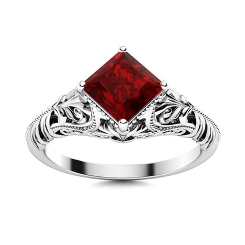 Sterling Silver Garnet Gemstone Anniversary Solitaire Engagement Ring