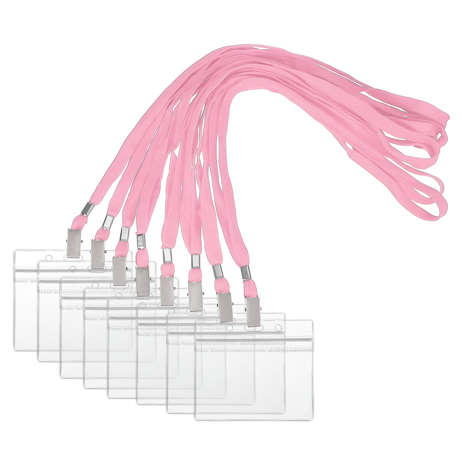 50 Set Name Tag Holders with Lanyard for Office, Pink(4x2 Inch)
