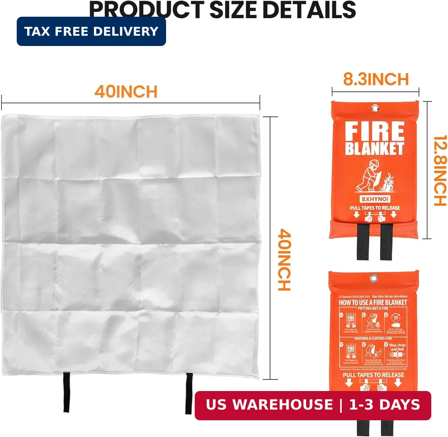 Emergency Fire Blanket 4 Pack 40"x40", Essential Fire Safety Blanket for Kitchen