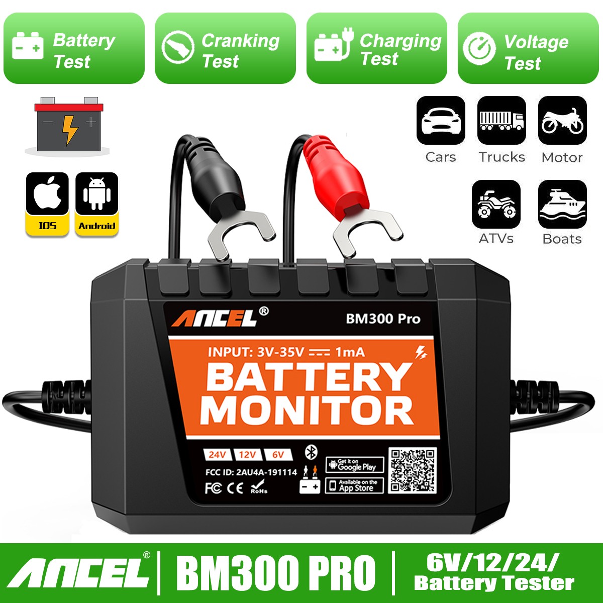 ANCEL BM300 PRO 24V Lead Acid Battery Monitor & Tester For Car Truck RV ATV SUV