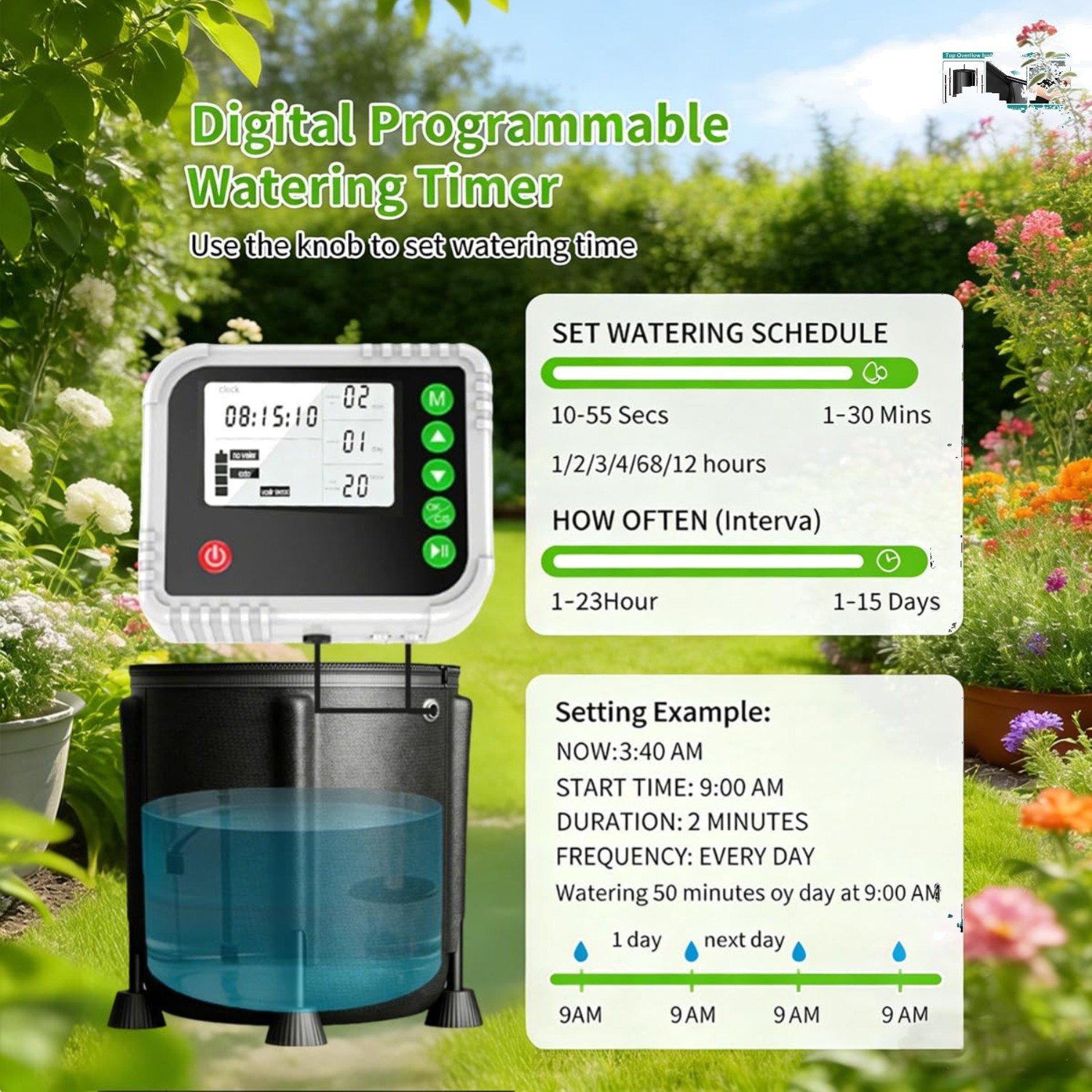 Water-Saving Automatic Watering System with Timer & 50ft Hose for Indoor Garden