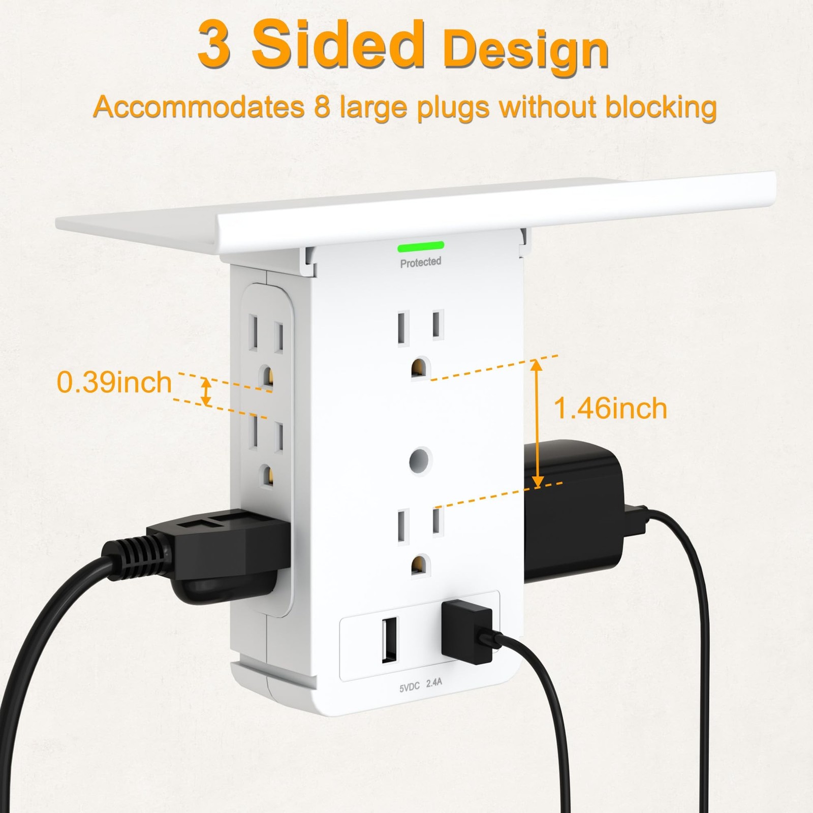 Socket Wall Shelf-CFMASTER 10 Port Surge Protector Wall Outlet, 8 Electrical ...