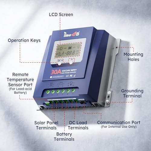 30 Amp MPPT 12V/24V/Auto DC Input Solar Charge Controller, 99% MPPT Tracking