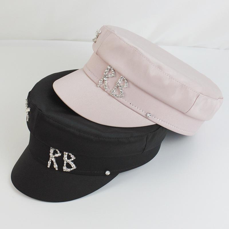 Brand Designer Satin Diamond R B Letter Newsboy Caps Women Flat Militray Hat