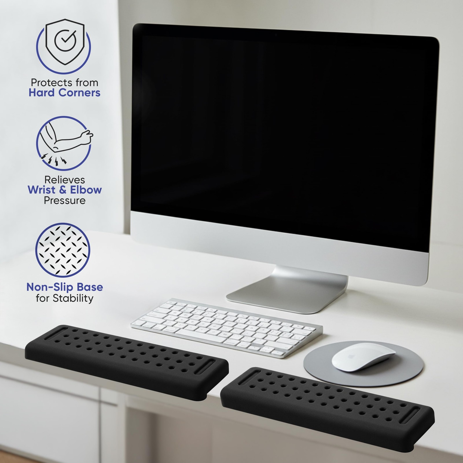 Keyboard Wrist Rest with Edge Protector - 11.8 Inch 2 Pack L Small, Black