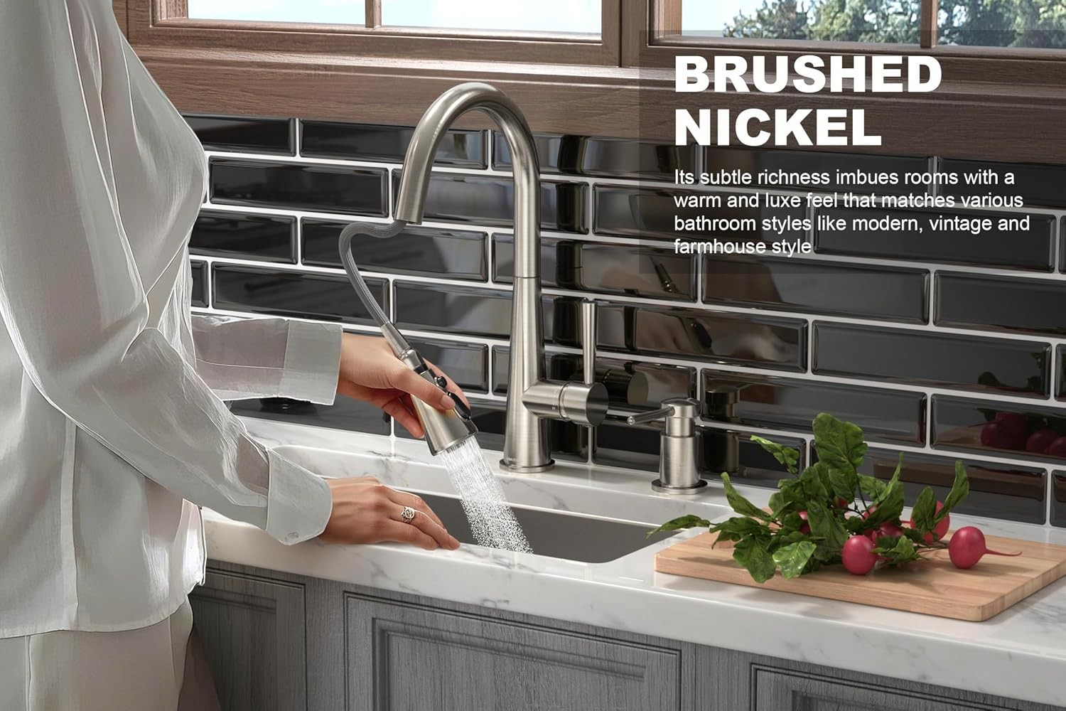 Montelux Brushed Nickel Kitchen Faucet with Pull Down Sprayer, Single Handle
