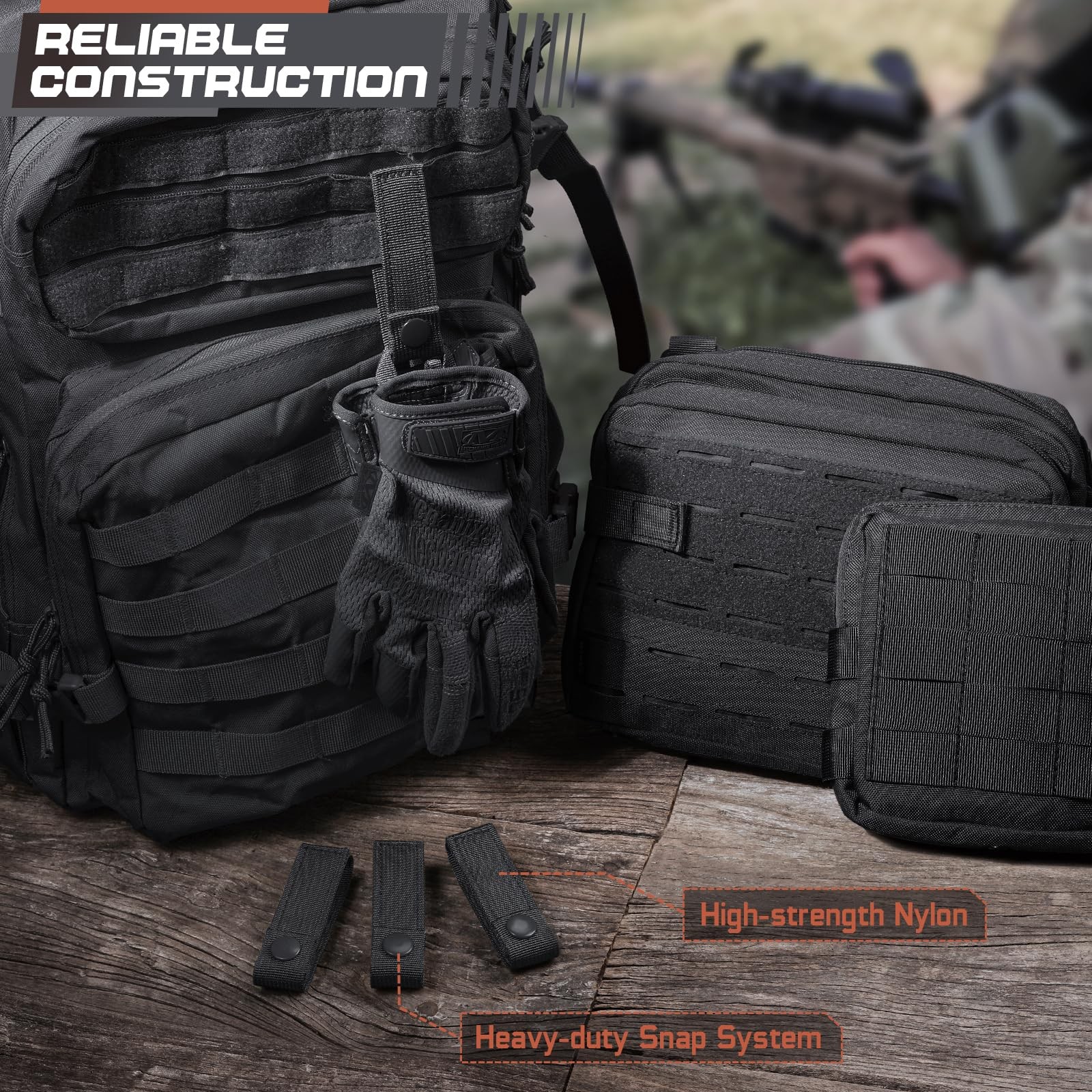 WYNEX Molle Straps 4 inch, Panel Attachment 4", Black
