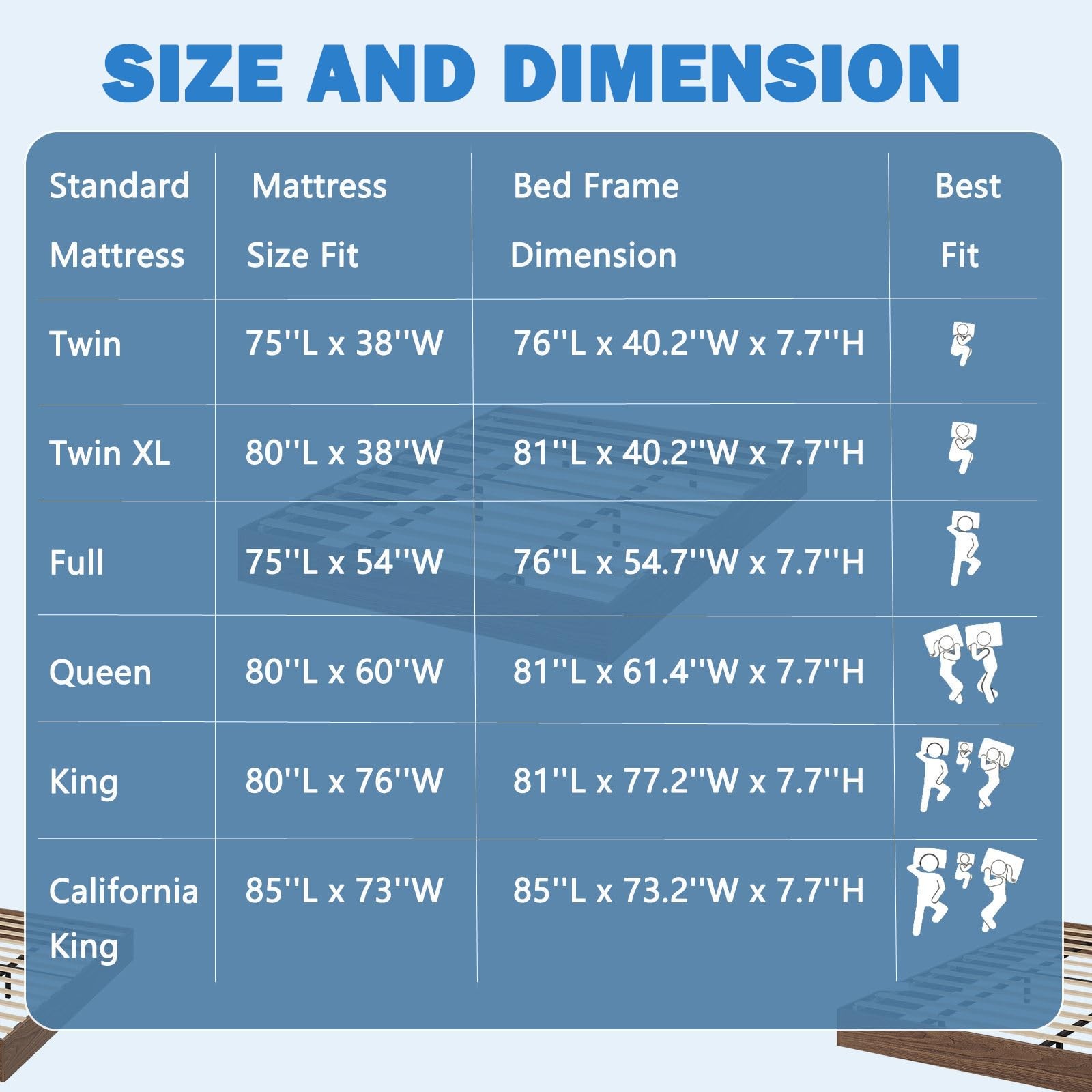Multiple Sizes Modern Platform Bed Frame Wooden Bed Frame Without Headboard