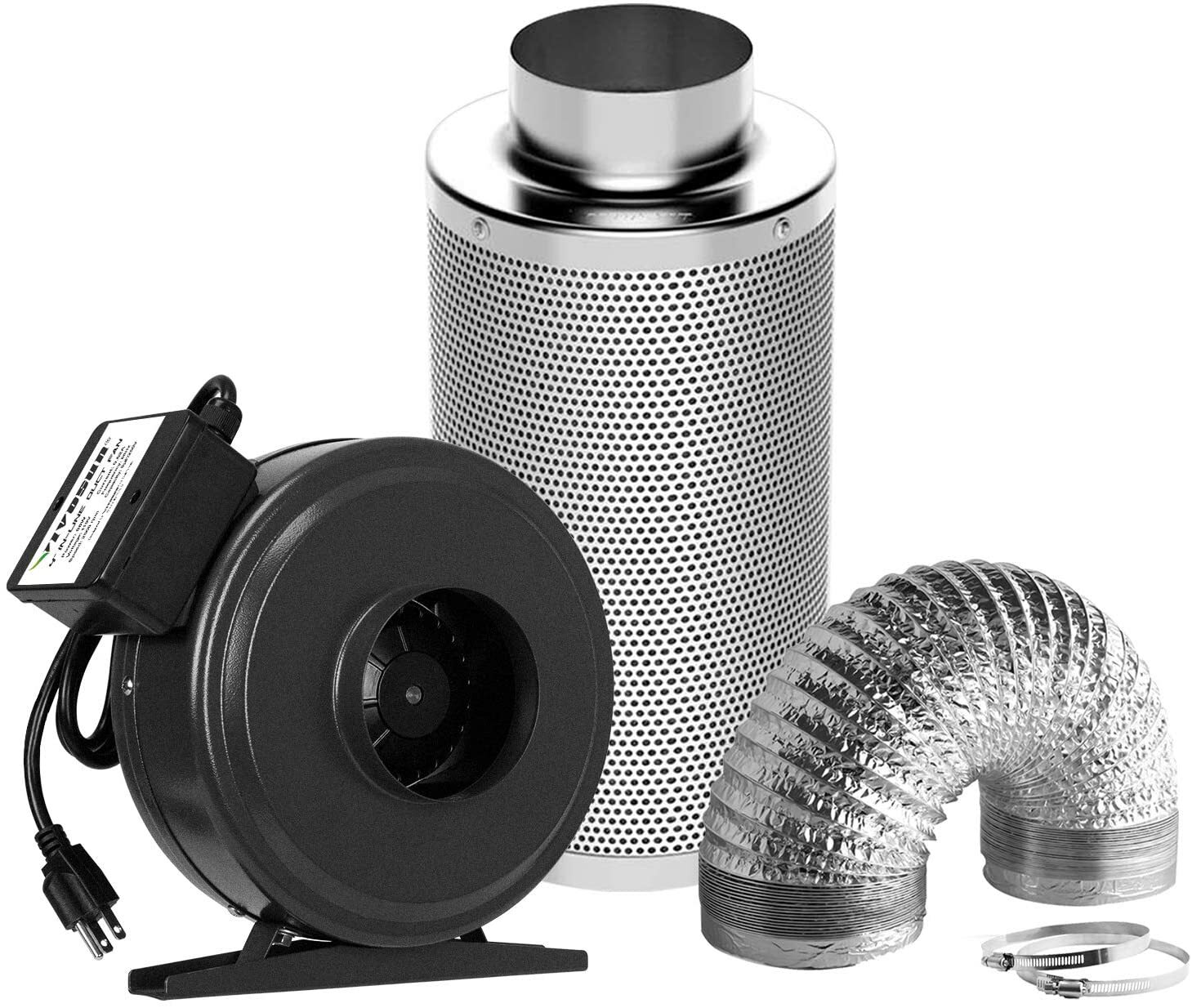 VIVOSUN Air Filtration Kit 4" 203CFM Inline Fan, 4'' Carbon Filter and Ducting