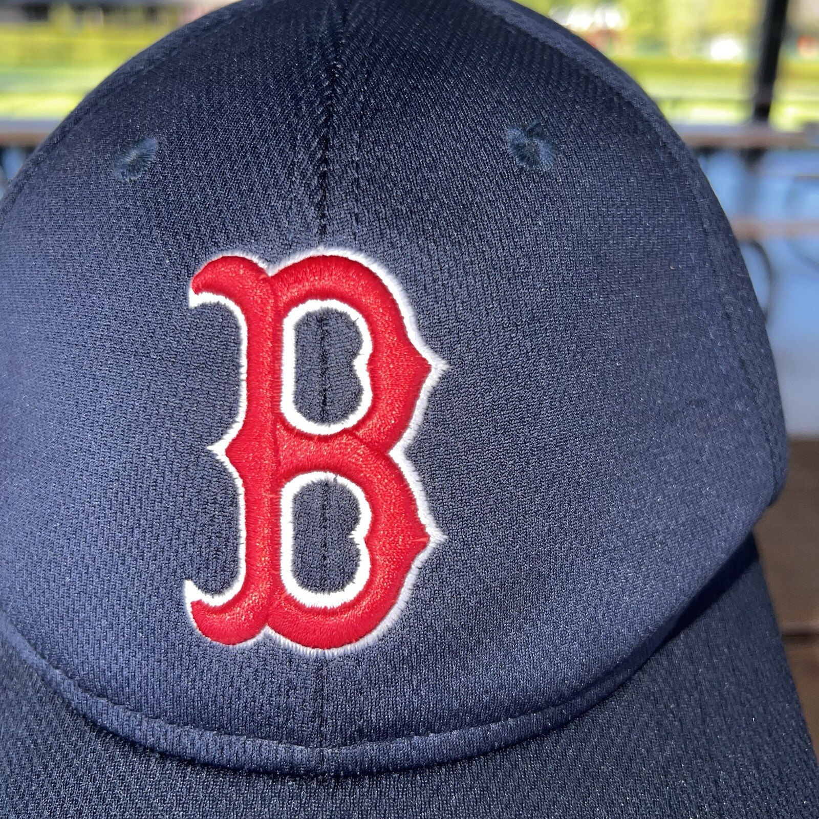 Boston Red B w White Outline on Navy Hat Cap Hook Loop Team MLB OC Sports