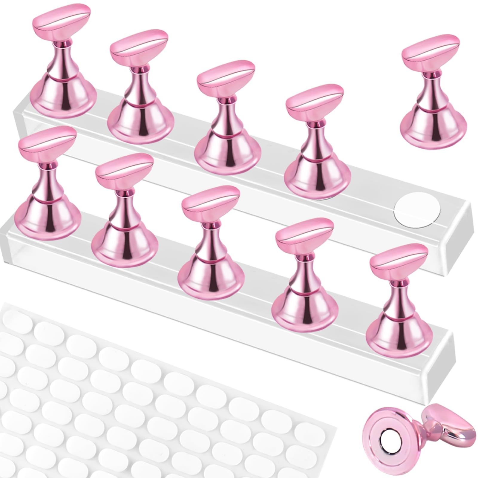 2 Set Nail Stand,Nail Holder Stand with 100 Pcs Double Sided Tape,Press Pink