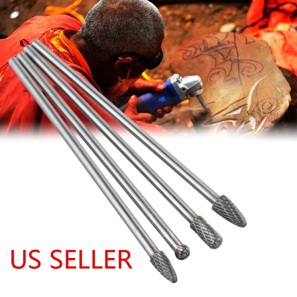 4 Rotary Burr Set Head Tungsten Carbide Burrs 6mm (1/4'') Shank Double Cut Bit