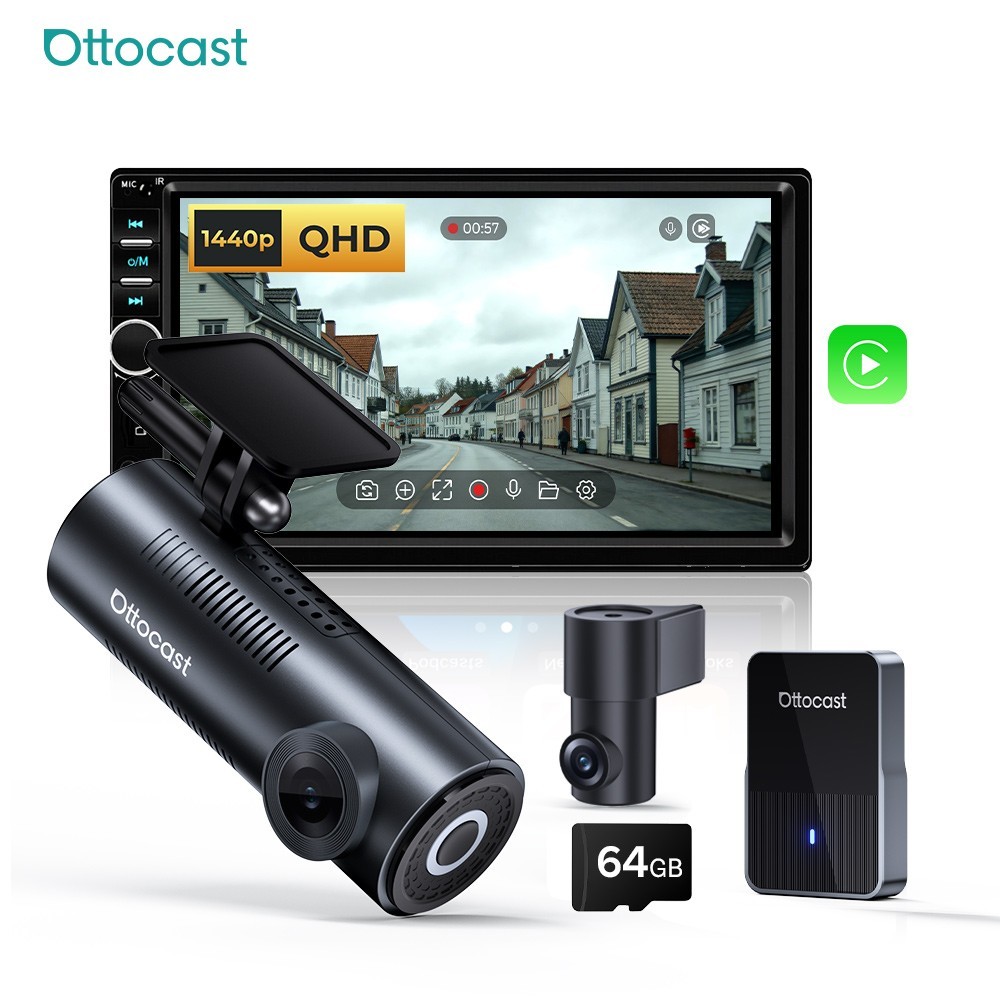 Ottosafe Dash Camera 2K Front and 1080P Rear Dash Cam WiFi GPS *Wireless Carplay