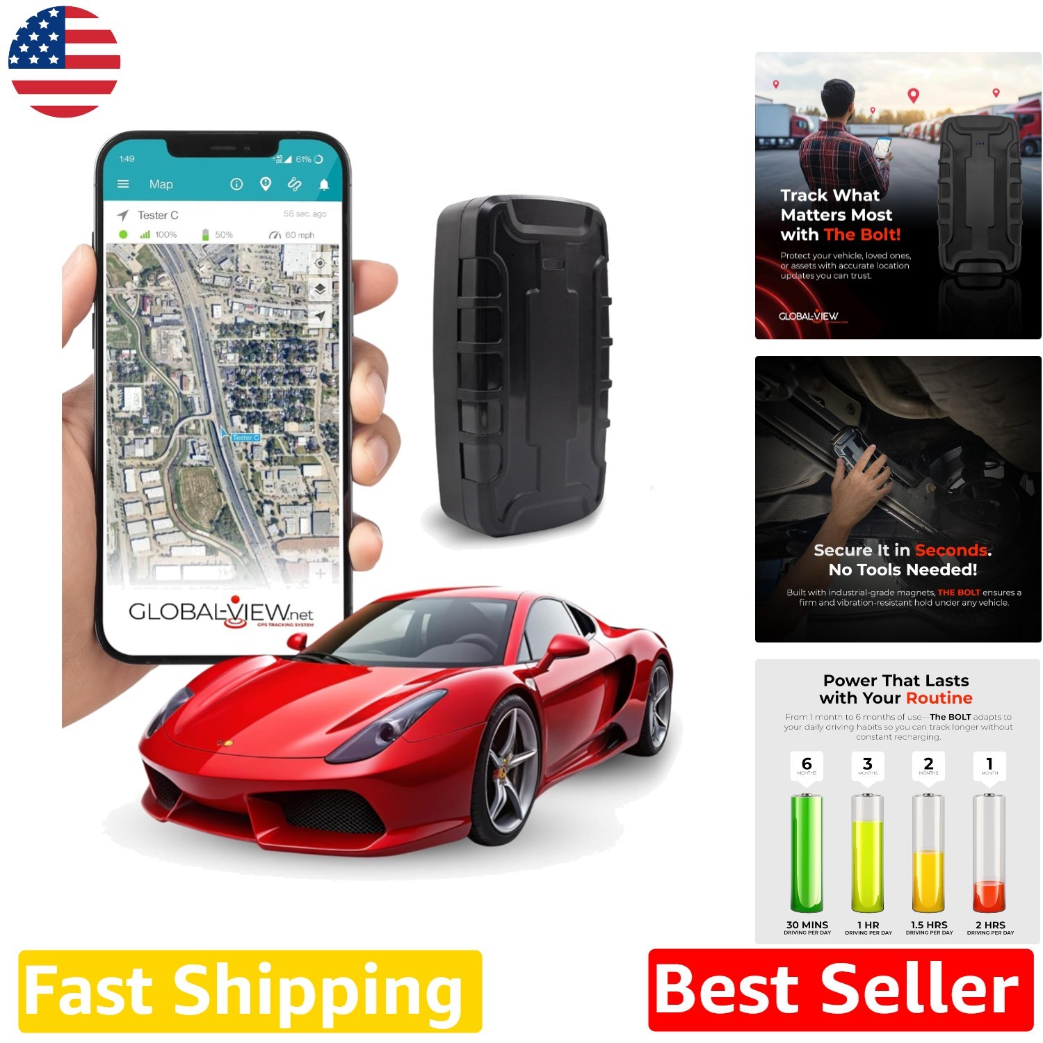 Long-Life Magnetic GPS Tracker Real-Time Vehicle Tracking Geofence Alerts