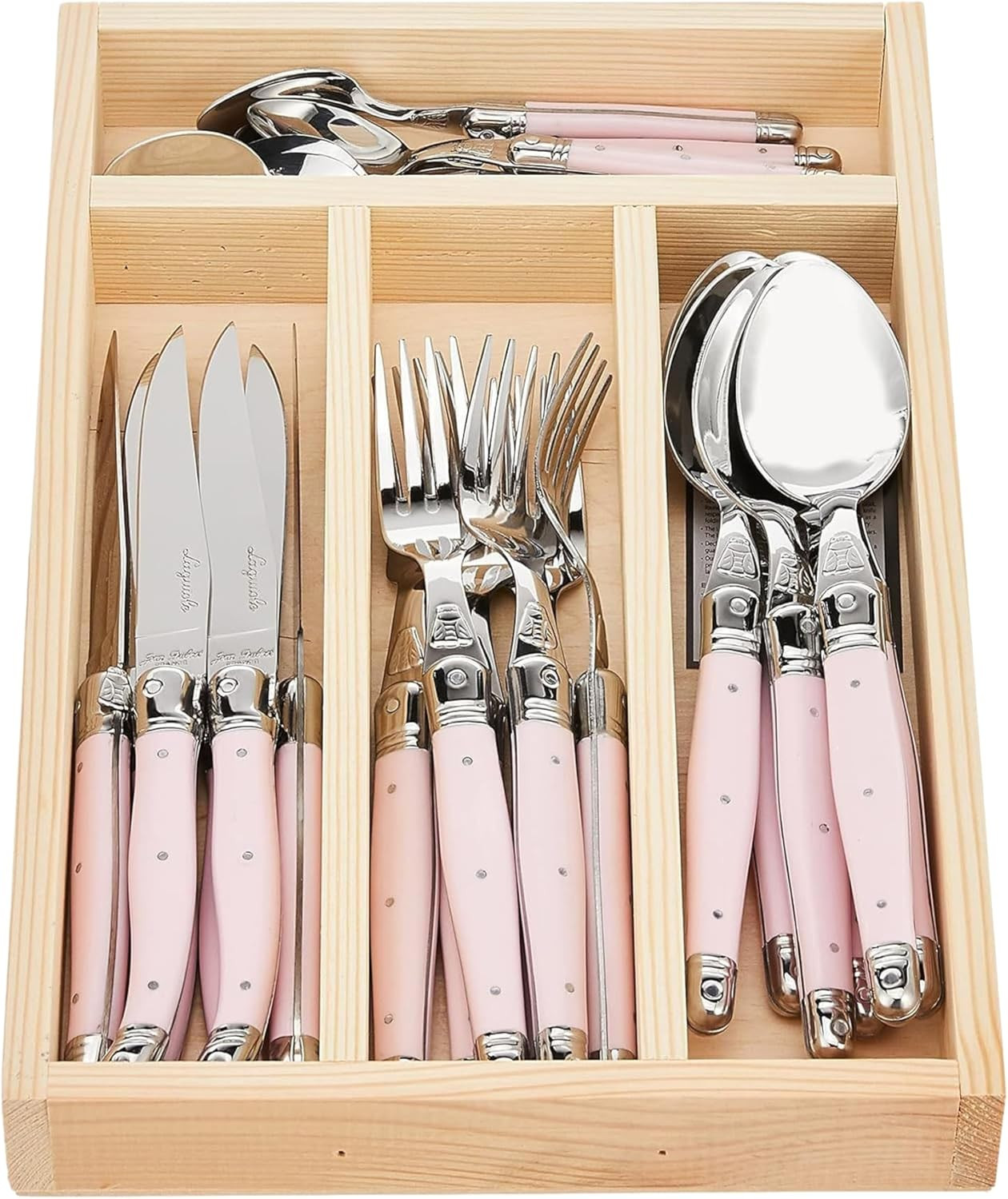 Jean Dubost 24 Piece Flatware Set Pink Stainless Steel Cutlery Set 6 Person