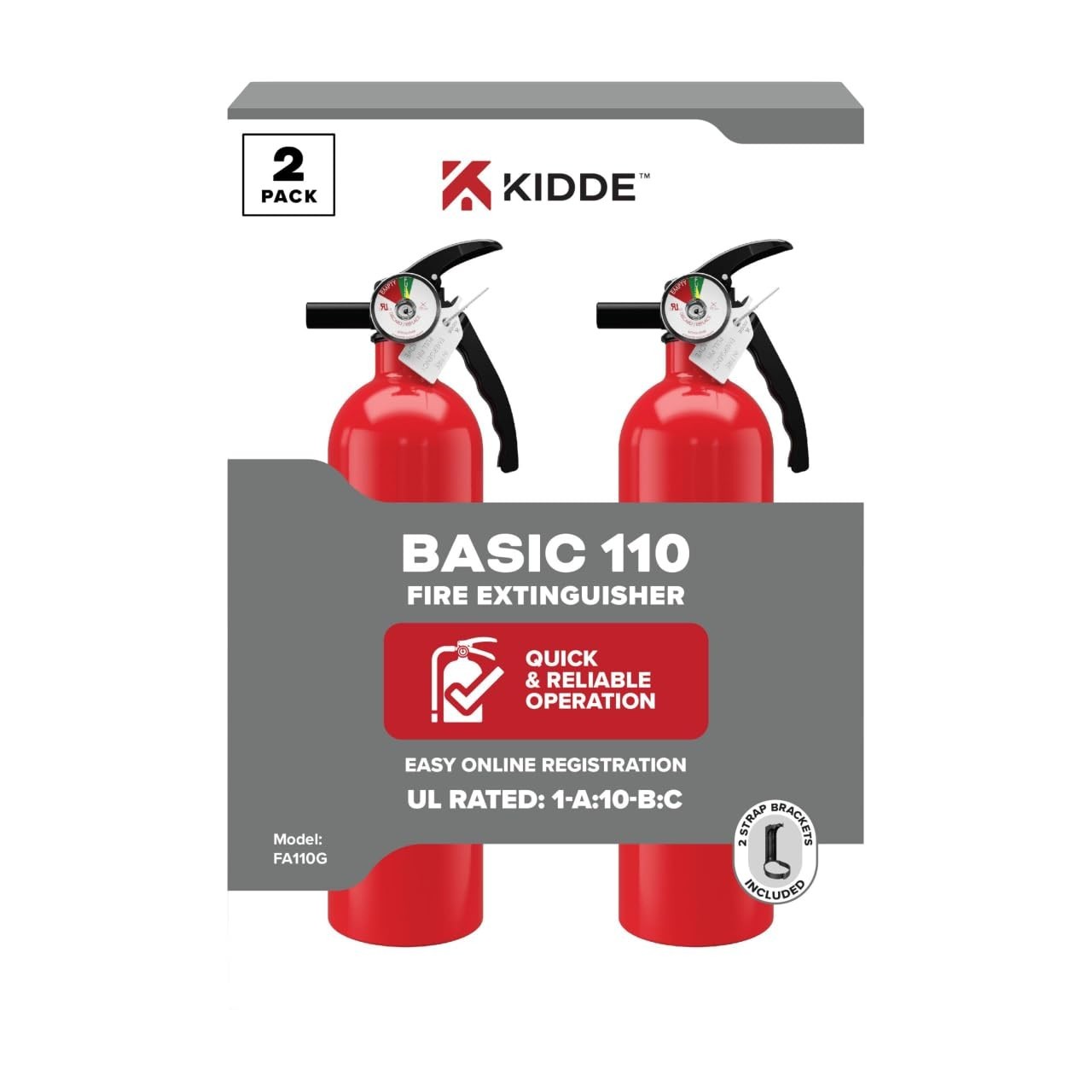 Kidde FA110G Fire Extinguisher 1-A:10-B:C, 2 Pack