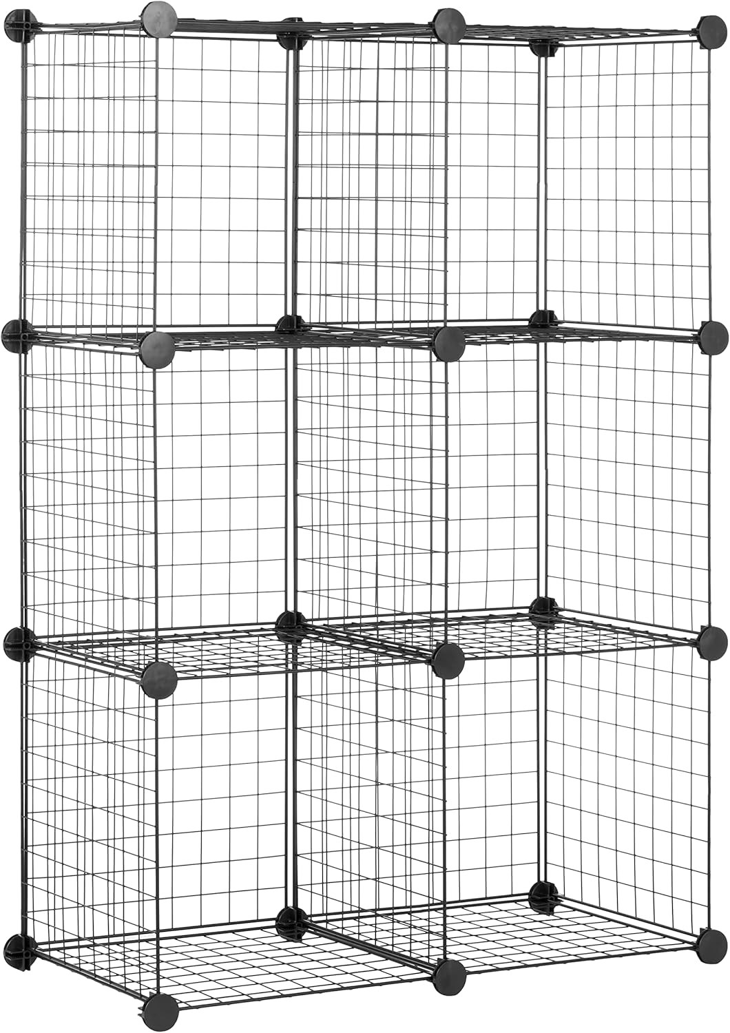 6-Tier Storage Rack with 6 Cube Metal Grids, Black, Dimensions:14"Dx14"Wx14"H