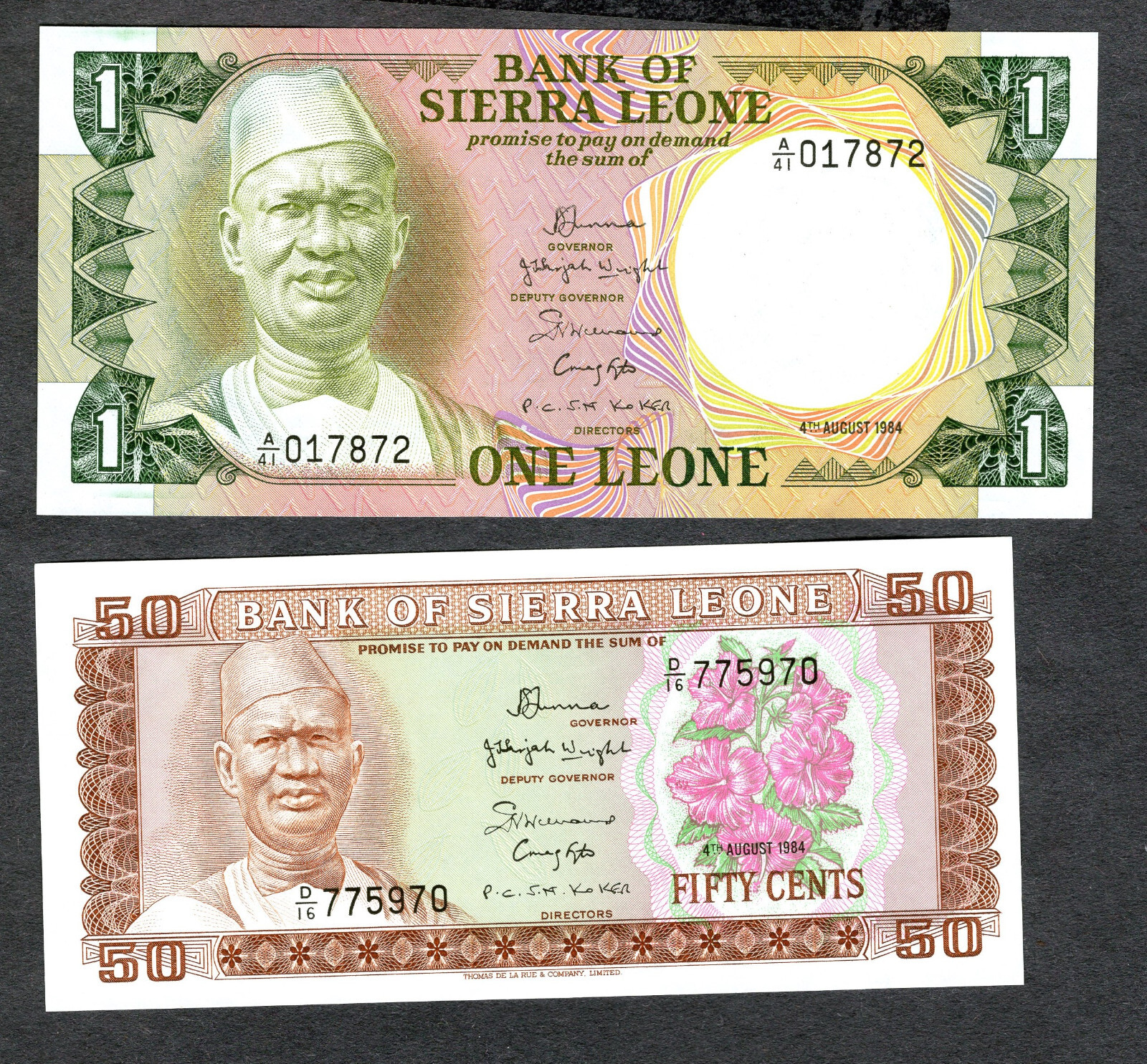 Sierra Leone 1 Leone 1984 & 50 Cents  UNC  HD94