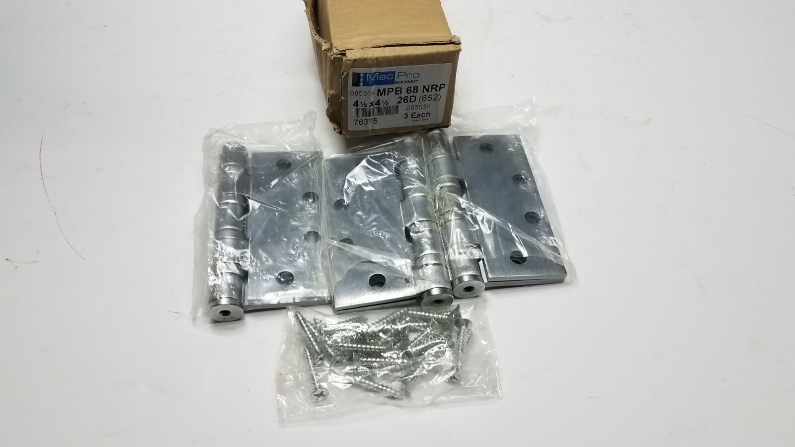MAC PRO 76375 MPB 68 NRP 4.5" x 4.5" BALL BEARING HINGE X 3 SATIN CHROME NIB
