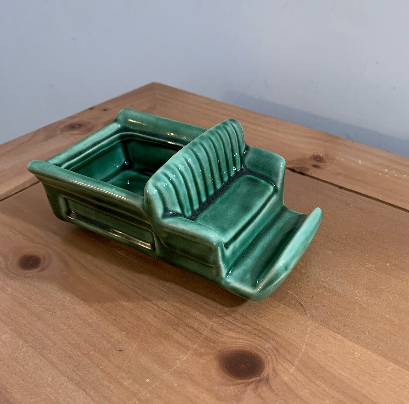 Retro Green Ceramic Car Seat Catchall Dish, Planter, or Ashtray