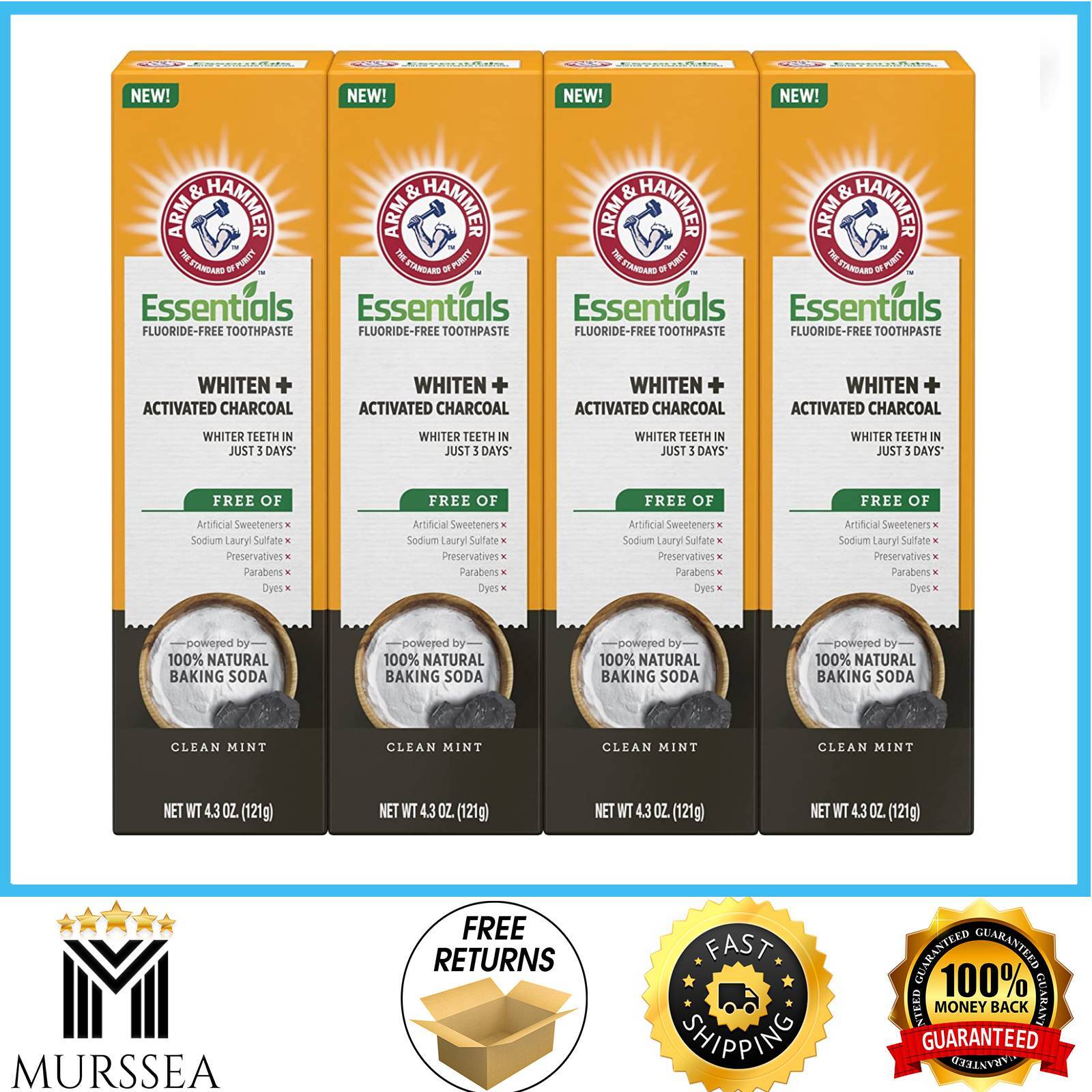 ARM & HAMMER Essentials Fluoride-Free Toothpaste Whiten + Activated Charcoal-4 P