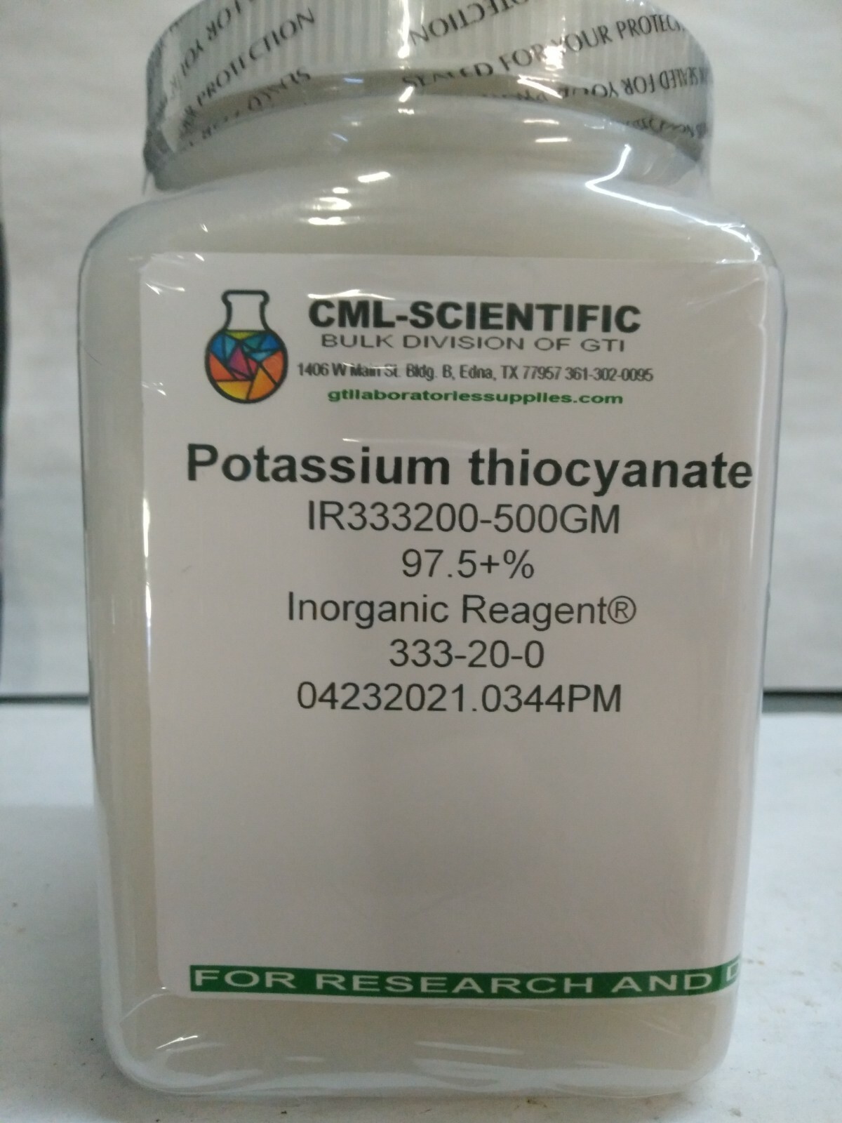 Potassium thiocyanate, 97.5+%, Inorganic Reagent® 500g