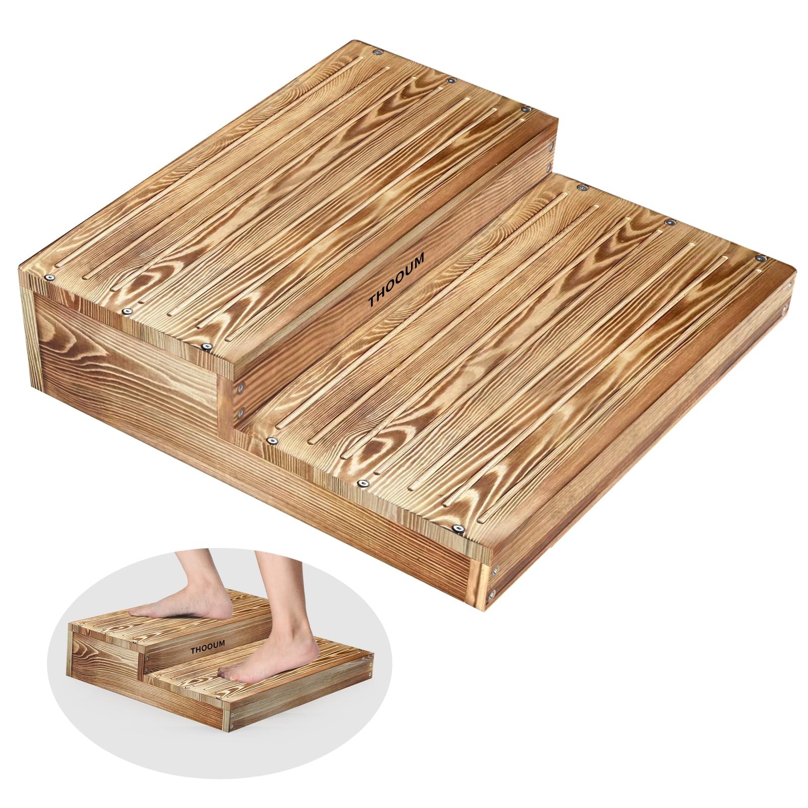 6.0" Height Wooden Moderate 2 Steps Stool for Elderly High Beds, 25.6" W