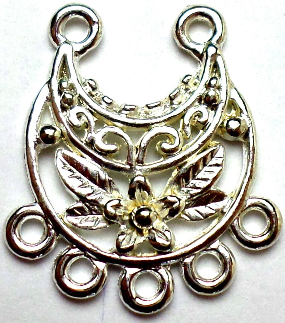 40 Vintage Shiny Silver Floral &Leaves Art Deco Jewelry Connectors 23x20mm USA