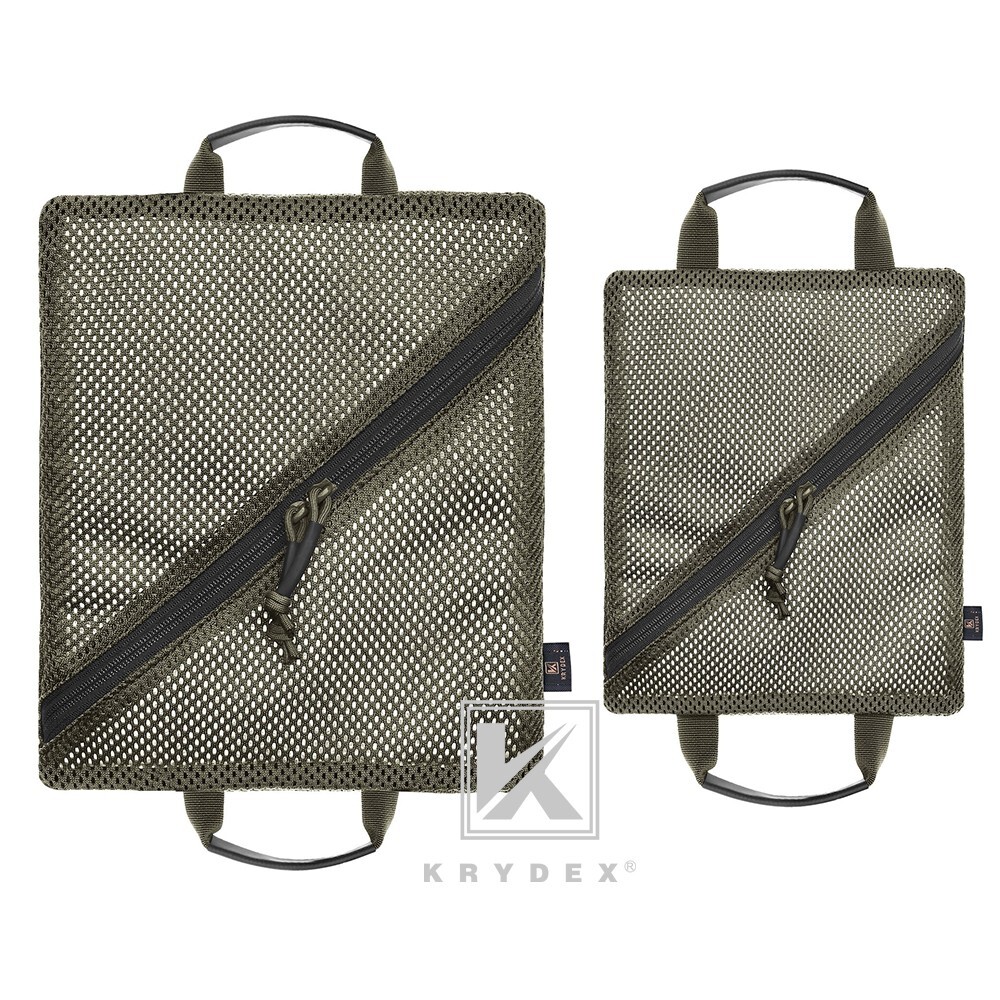 KRYDEX 2pcs Tactical Mesh Pouch Set Modular Storage Organizer Pockets Green BK