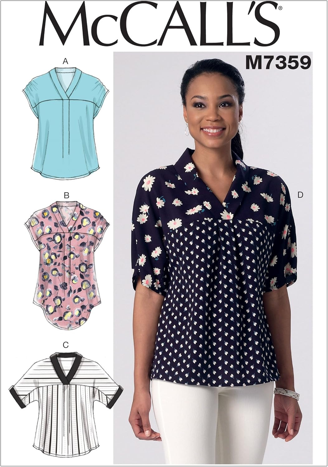 Patterns M7359 Misses' V-Neck Dolman Sleeve Tops, ZZ (Large-X-Large-Xx-Large)